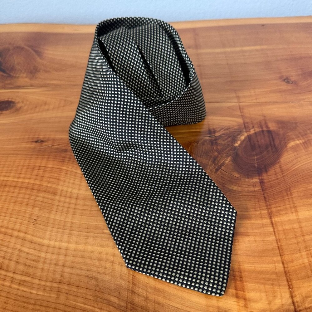 Dona/Dona 100% Silk Cream Polka Dot Black Men's Neck Tie,  Made in Italy.